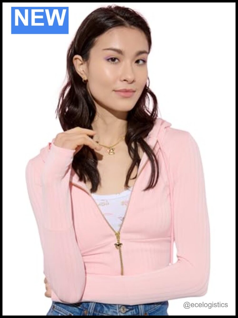 Women's Lightweight Ribbed Zip Hoodie with Thumbholes